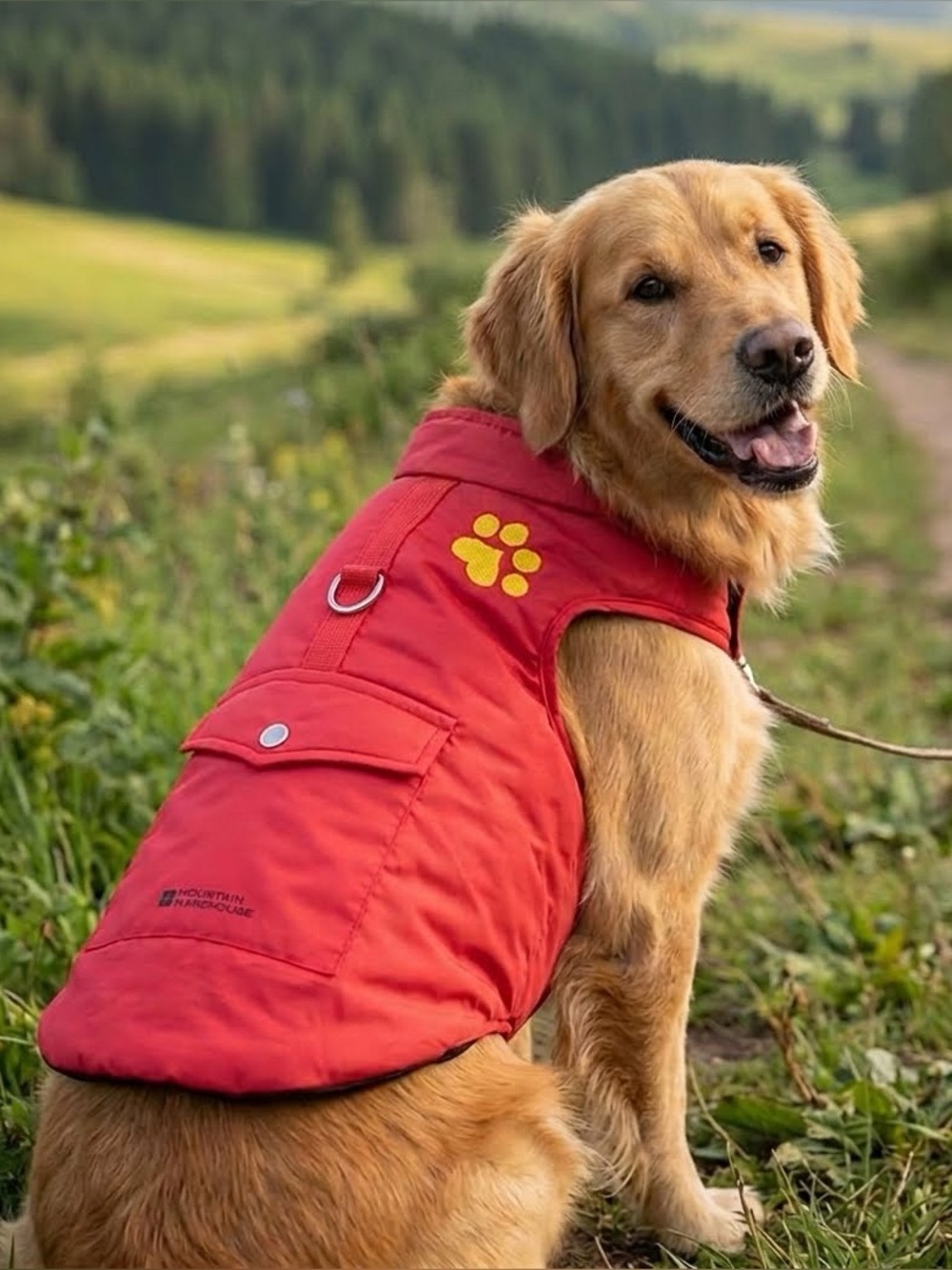 Mountain Warehouse Red Puffer Dog Vest Jacket with Built-In Leash D-Ring Size L